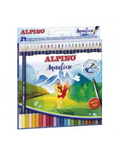 Alpino Aqualine Pack con 24 Lapices de Colores Hexagonales Acuarelables - Mina de 3.3mm - Colores Surtidos