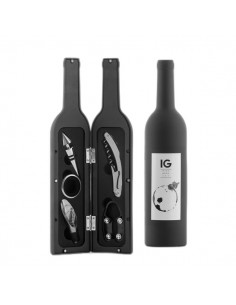 Innovagoods Set de 5 Accesorios para Vino - Estuche en Forma de Botella - Ideal para Regalar - Compacto y Practico - Cierre