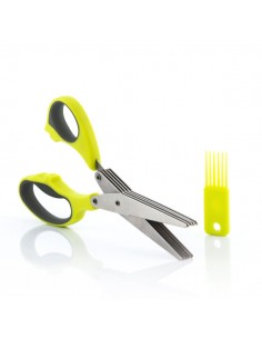 Innovagoods Tijeras de Cocina Multicorte con 5 Cuchillas - Ergonomico - Facil Limpieza - Incluye Cepillo - Color Verde