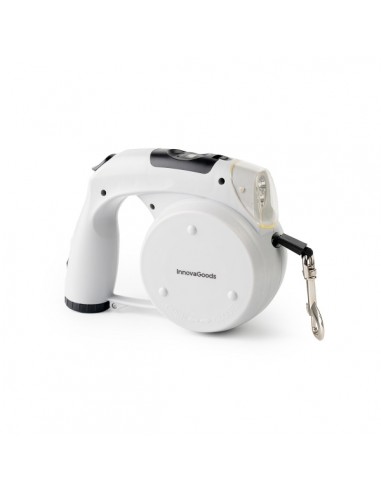 Innovagoods Leashic Correa Retractil 6 en 1 - Luz LED - Reloj - Compartimento de Bolsas y Comida - Bebedero - Extension hasta