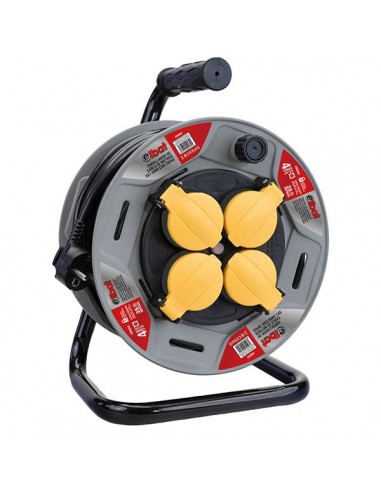 Elbat Enrollador Alargador con Proteccion Termica - 4 Shukos - Carga Maxima Enrollado 1100W-Desenrollado 3200W - Cable de 25m