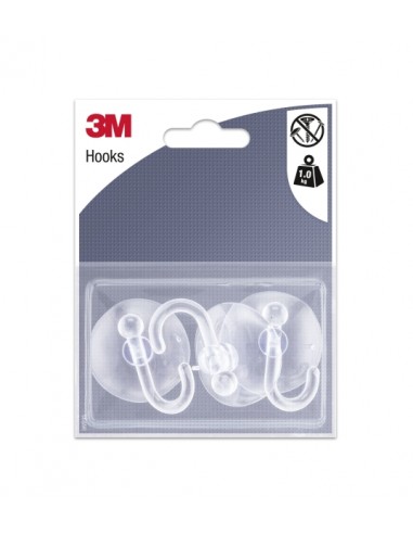 3M Pack de 3 Ganchos de Ventosa - Soporta hasta 1kg - Color Transparente