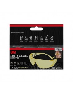 3M Securefit Gafas de Seguridad - Lentes Amarillas - Mejor Contraste en Poca Luz - Antivaho - Antirrayaduras - Proteccion UV
