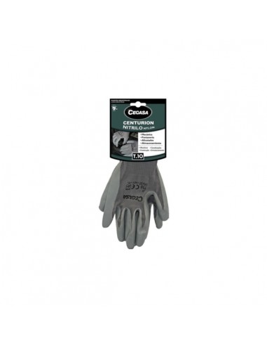 Cegasa Centurion Guantes de Trabajo Talla 10 - Fabricados en Nylon con Recubimiento de Nitrilo en Palma y Dedos - Color Gris