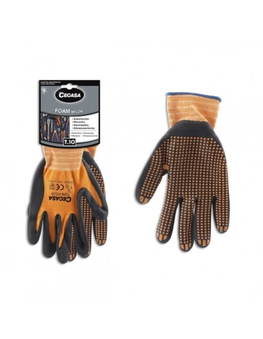 Cegasa Guantes de Trabajo Talla 10 - Fabricados en Nylon con Recubimiento de Foam con Dots de Nitrilo en Palma - Color