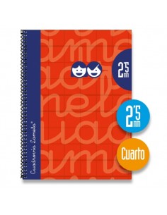 Lamela Cuaderno Espiral con 80 Hojas de 70g m2 con Margen - Formato Cuarto - Pauta Cuadrovia de 2.5mm - Cubierta Extra Dura -
