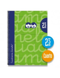Lamela Cuaderno Espiral con 80 Hojas de 70g m2 con Margen - Formato Cuarto - Pauta Cuadrovia de 2.5mm - Cubierta Extra Dura -