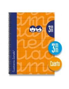 Lamela Cuaderno Espiral con 80 Hojas de 70g m2 con Margen - Formato Cuarto - Pauta Cuadrovia de 3mm - Cubierta Extra Dura -