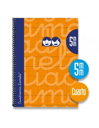 Lamela Cuaderno Espiral con 80 Hojas de 70g m2 con Margen - Formato Cuarto - Pauta Cuadrovia de 5mm - Cubierta Extra Dura -