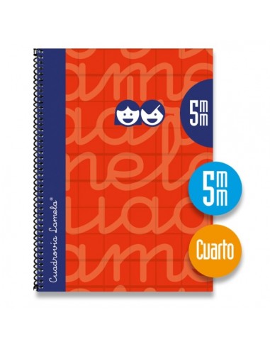Lamela Cuaderno Espiral con 80 Hojas de 70g m2 con Margen - Formato Cuarto - Pauta Cuadrovia de 5mm - Cubierta Extra Dura -