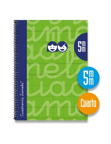 Lamela Cuaderno Espiral con 80 Hojas de 70g m2 con Margen - Formato Cuarto - Pauta Cuadrovia de 5mm - Cubierta Extra Dura -