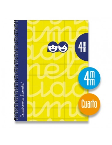 Lamela Cuaderno Espiral con 80 Hojas de 70g m2 con Margen - Formato Cuarto - Pauta Cuadrovia de 4mm - Cubierta Extra Dura -