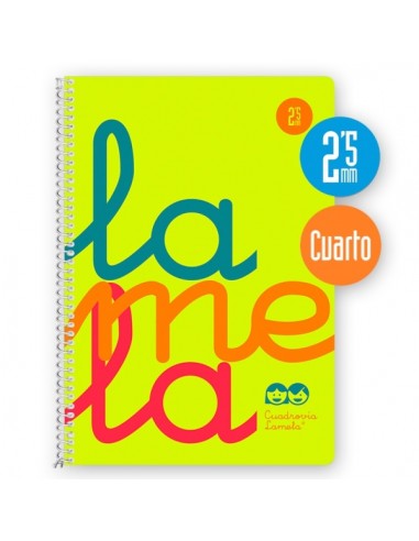 Lamela Cuaderno Espiral con 80 Hojas de 90g m2 con Margen - Formato Cuarto - Pauta Cuadrovia de 2.5mm - Cubierta Extra Dura -