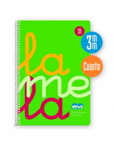 Lamela Cuaderno Espiral con 80 Hojas de 90g m2 con Margen - Formato Cuarto - Pauta Cuadrovia de 3mm - Cubierta Extra Dura -