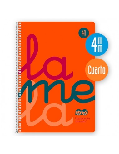 Lamela Cuaderno Espiral con 80 Hojas de 90g m2 con Margen - Formato Cuarto - Pauta Cuadrovia de 4mm - Cubierta Extra Dura -