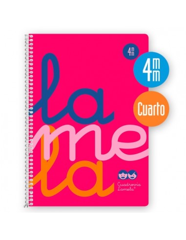Lamela Cuaderno Espiral con 80 Hojas de 90g m2 con Margen - Formato Cuarto - Pauta Cuadrovia de 4mm - Cubierta Extra Dura -