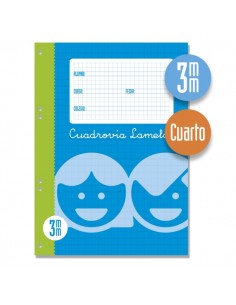 Lamela Recambio para Anillas con 100 Hojas de 70g m2 con Margen - Formato Cuarto - Pauta Cuadrovia de 3mm - Papel Offset