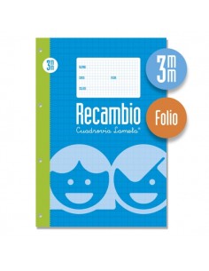 Lamela Recambio para Anillas con 100 Hojas de 70g m2 con Margen - Formato Folio - Pauta Cuadrovia de 3mm - Papel Offset