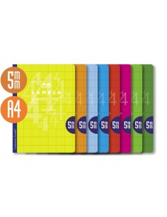 Lamela Pack de 10 Libretas Grapadas con 50 Hojas de 90g m2 con Margen - Formato A4 - Pauta Cuadrovia de 5mm - Cubierta de