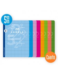 Lamela Pack de 10 Libretas Grapadas con 50 Hojas de 70g m2 con Margen - Formato Cuarto - Pauta Cuadrovia de 5mm - Cubierta de