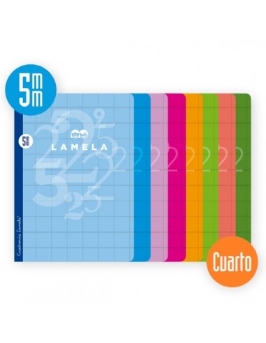 Lamela Pack de 10 Libretas Grapadas con 50 Hojas de 70g m2 con Margen - Formato Cuarto - Pauta Cuadrovia de 5mm - Cubierta de
