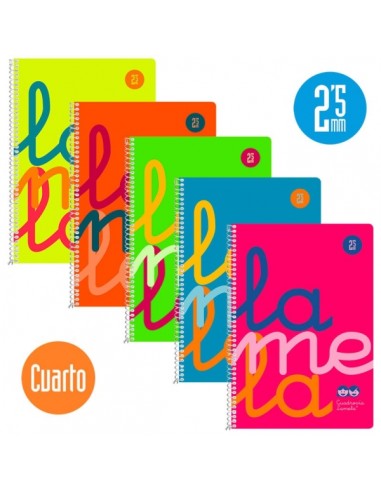 Lamela Pack de 5 Cuadernos de Espiral con 80 Hojas de 90g m2 con Margen - Formato Cuarto - Pauta Cuadrovia de 2.5mm -