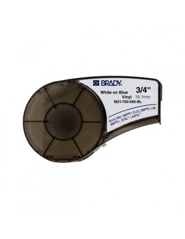 Brady M21-750-595-BL Cinta de Etiquetas Original Vinilo - Texto Blanco sobre Fondo Azul - Ancho 19 1mm x 6 40m