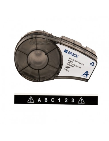 Brady M21-375-595-BK Cinta de Etiquetas Original Vinilo - Texto Blanco sobre Fondo Negro - Ancho 9.53mm x 6 40m