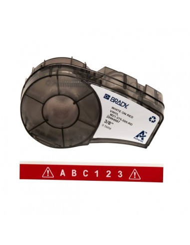 Brady M21-375-595-RD Cinta de Etiquetas Original Vinilo - Texto Blanco sobre Fondo Rojo - Ancho 9.53mm x 6 40m