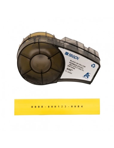 Brady M21-375-C-342-YL Cinta de Etiquetas Original Termocontractiles PermaSleeve - Texto Negro sobre Fondo Amarillo - Ancho