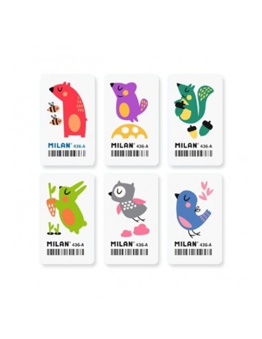 Milan 436A Goma de Borrar Rectangular Flexible - Miga de Pan - Caucho Sintetico - Dibujos Infantiles - Dibujos Surtidos