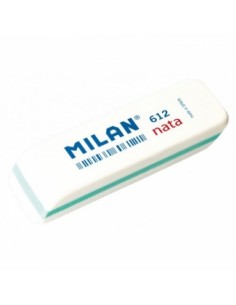 Milan Nata 612 Goma de Borrar Biselada - Plastico - Suave - No Abrasiva - Color Blanco