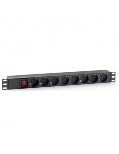 Cromad Regleta 8 Shuckos para Montaje en Rack 19" 1U - Interruptor On Off - Carcasa de Plastico - Cable de 1.80m