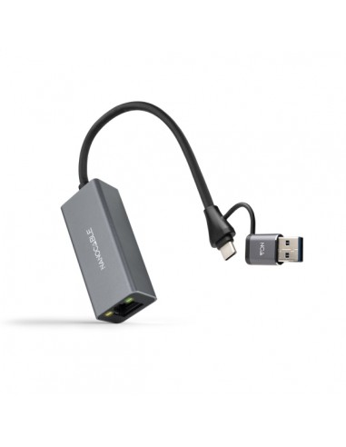 Nanocable Adaptador de Red USB-C-USB-A M 3.0 a Ethernet Gigabit 10 100 1000 Mbps - 15 cm - Color Gris