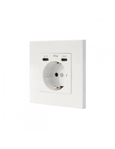 Nanocable Roseta Base de Enchufe de Pared Empotrable Tipo Schuko - 2xUSB-C PD - 3.4A - Color Blanco