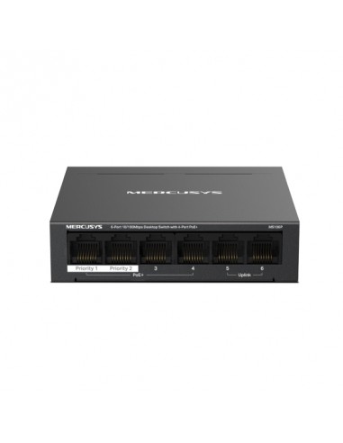 Mercusys MS106P Swtich 6 Puertos RJ45 10 100Mbps - 4 Puertos PoE-- Color Negro