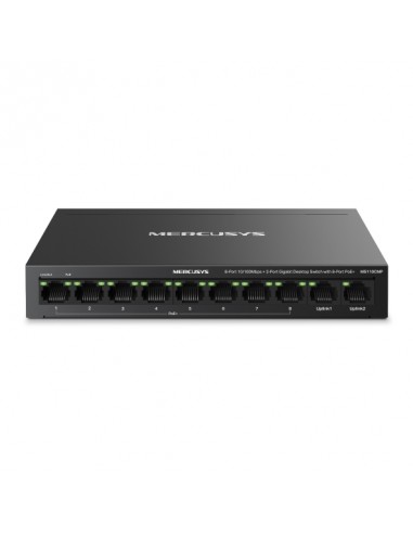 Mercusys MS110CMP Swtich 10 Puertos RJ45 - 8 Puertos 10 100Mbps PoE-- 2 Puertos Gigabit - Hasta 250 Metros de Alcance -