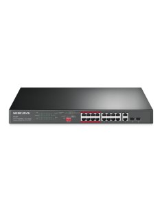 Mercusys MS118CP Swtich 18 Puertos RJ45 - 16 Puertos 10 100Mbps PoE-- 2 Puertos Gigabit - Hasta 250 Metros de Alcance -