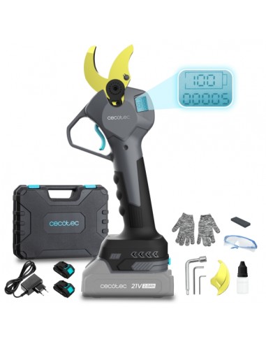 Cecotec TitanCut 3000 Tijeras de Podar Inalambricas - Ramas hasta 30mm - 400W - 2 Baterias 21V 2Ah - Pantalla Digital -