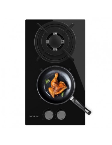Cecotec Bolero Squad G 2200S Glass Black Cocina de Gas Encastrable - 2 Quemadores - Acabado en Cristal Negro - 5.25kW -