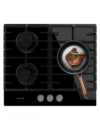 Cecotec Bolero Squad G 3200F Glass Black Cocina de Gas Encastrable - 3 Quemadores - Acabado en Cristal Negro - 6.25kW -