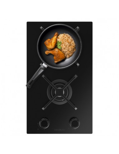Cecotec Bolero Squad G 2400S Nano Glass Cocina de Gas Encastrable - 2 Quemadores - Acabado en Cristal Negro - 5.2kW -