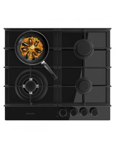 Cecotec Bolero Squad G 4400F Glass Black Cocina de Gas Encastrable - 4 Quemadores - Acabado en Cristal Negro - 8kW -