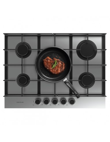 Cecotec Bolero Squad G 5400F Inox Cocina de Gas Encastrable - 5 Quemadores - Acero Inoxidable - 10.4kW - Parrillas de Hierro