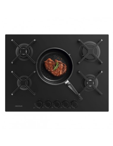 Cecotec Bolero Squad G 5400S Nano Glass Cocina de Gas Encastrable - 5 Quemadores - Acabado en Cristal Negro - 10.4kW -