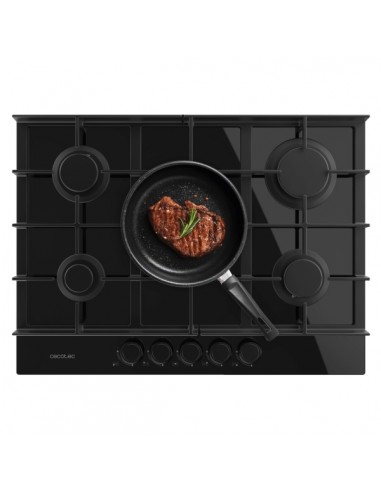 Cecotec Bolero Squad G 5400F Glass Black Cocina de Gas Encastrable - 5 Quemadores - Acabado en Cristal Negro - 10.4kW -
