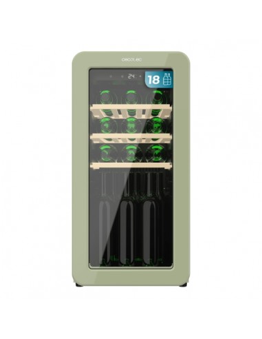 Cecotec Bolero GrandSommelier Origin 18 Hit Green Vinoteca 18 Botellas - Luz LED - Temperatura Regulable - Estilo Retro -