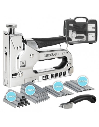 Cecotec FastTacker 4in1 Full Equip Clavadora Grapadora - Incluye Accesorios - Maletin - Color Acero