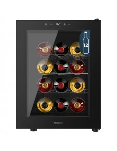 Cecotec Bolero GrandSommelier 1255 CoolCrystal Vinoteca para 12 Botellas - Silencioso 35dB - Luz LED - Pantalla LED -