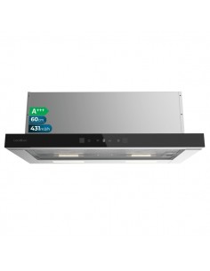Cecotec Bolero Flux TLT 604400 Glass Black A-Campana Extractora Telescopica de 60cm - 431.2m3 h - LED - Pantalla - Acero